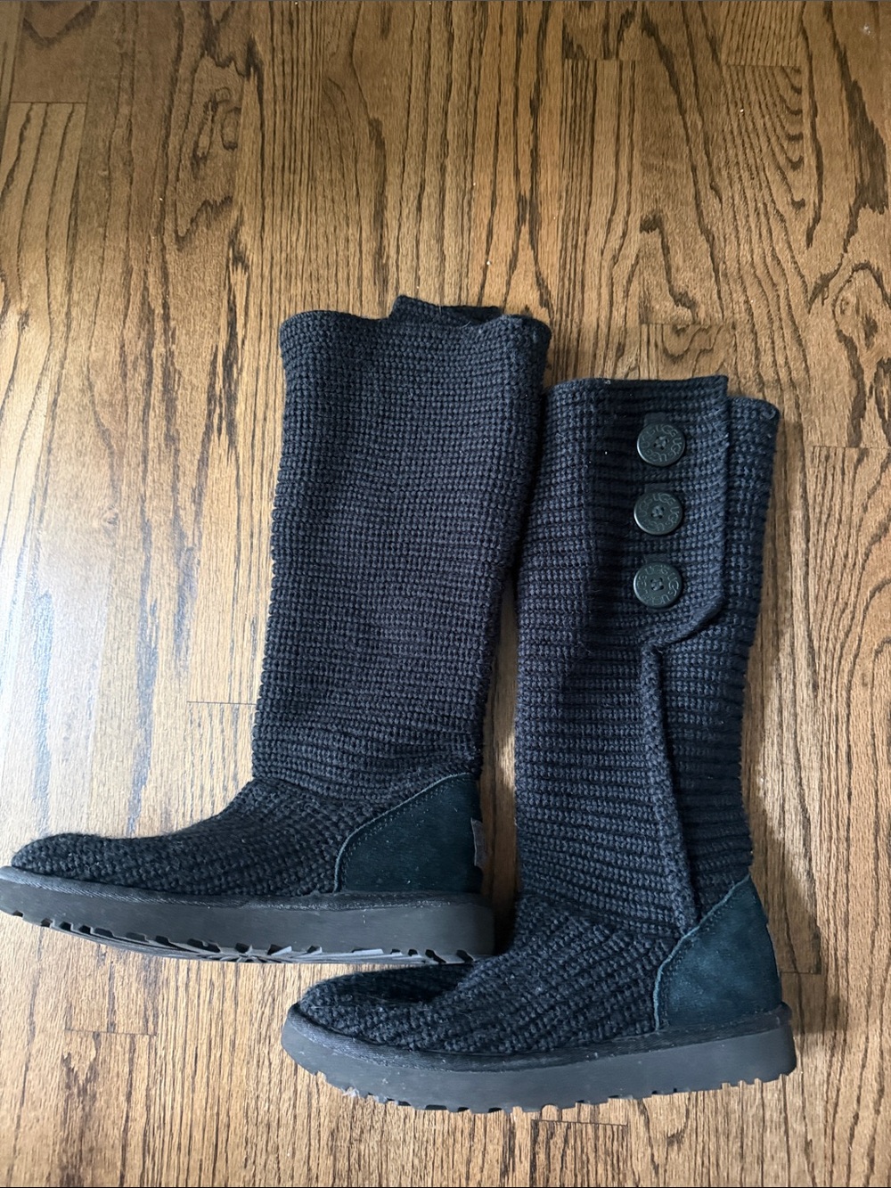 UGG Black Knit Button-Accent Black Women's Tall Boots
